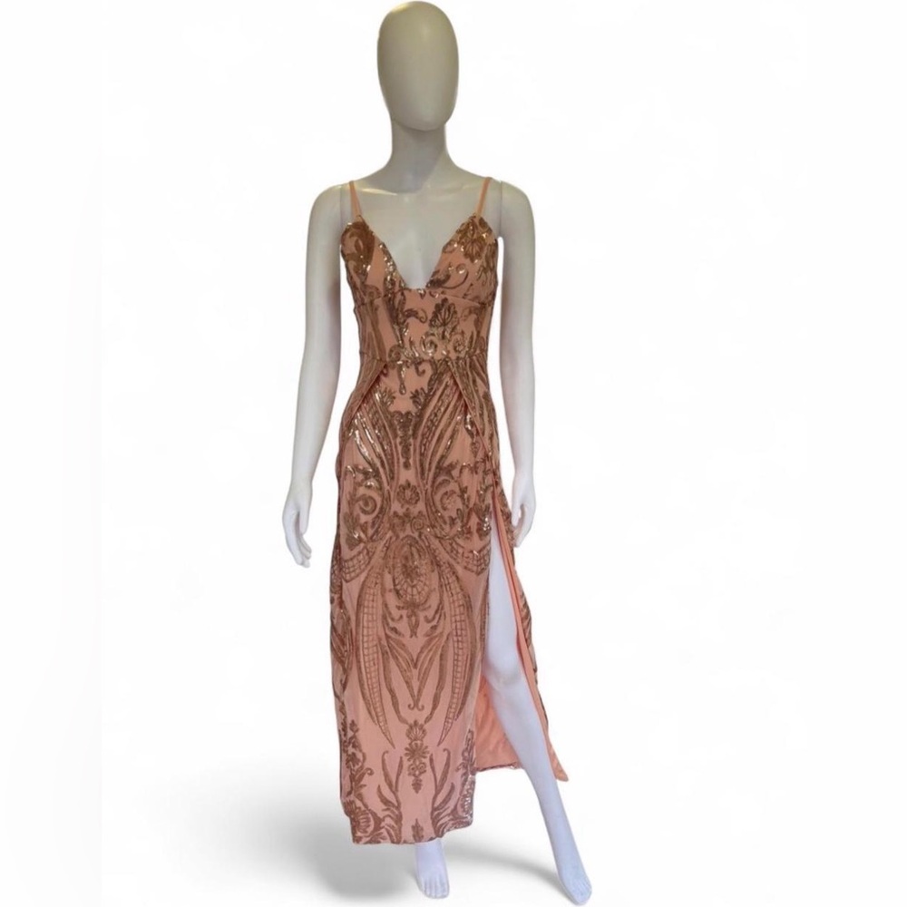 NWT CBR Blush Pink Gold Sequin Midi Formal Dress | Size: Medium